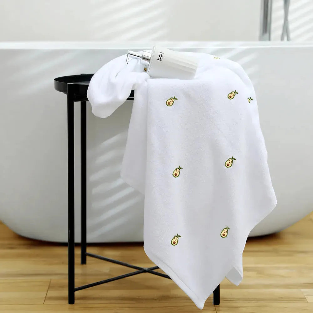 Full Embroidery Avocado Cotton Bath Towel - Bellarte Enchanté Full Embroidery Avocado Cotton Bath Towel